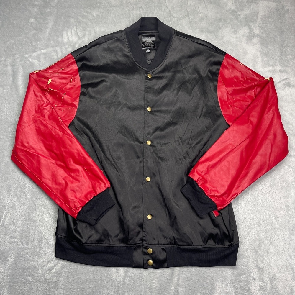 Flaucy Varsity Jacket Mens XXL Black Red Long Sleeve Snap Front‎ Made in USA